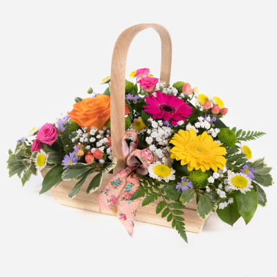 Sherbet Twist
 - This delightful collection of seasonal blooms is a beautiful way to send your affections. A pretty arrangement in a classic basket simply fizzing with joy and character. 
